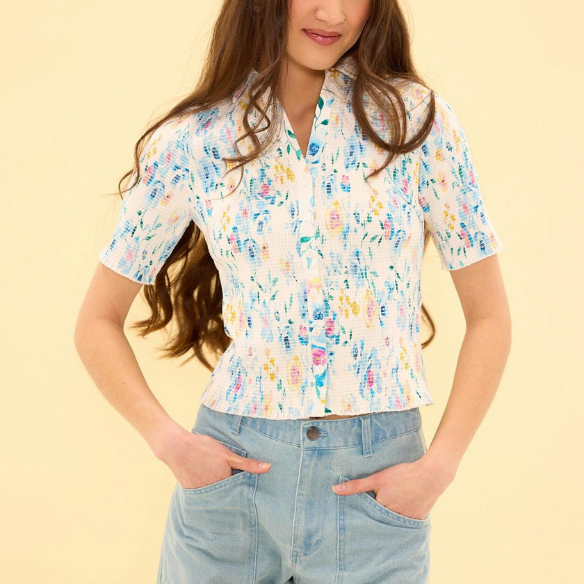 Elysia Top in Blue Bouquet Floral