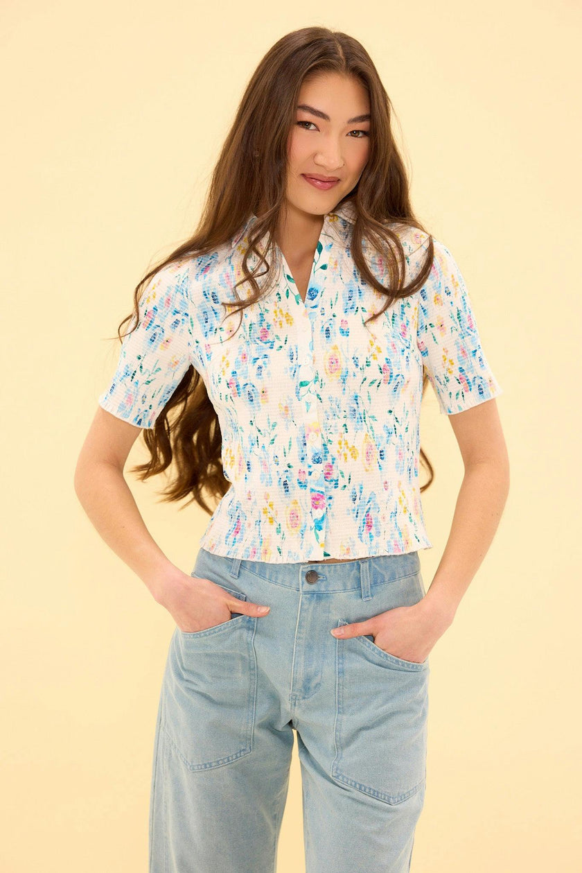 Elysia Top in Blue Bouquet Floral