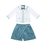 White & Teal Formal Shorts Set