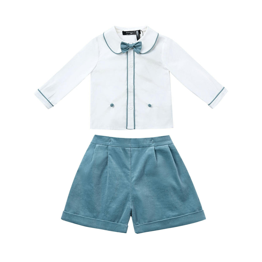 White & Teal Formal Shorts Set