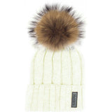 Ribbed Merino Wool Faux Fur Pom Pom Hat