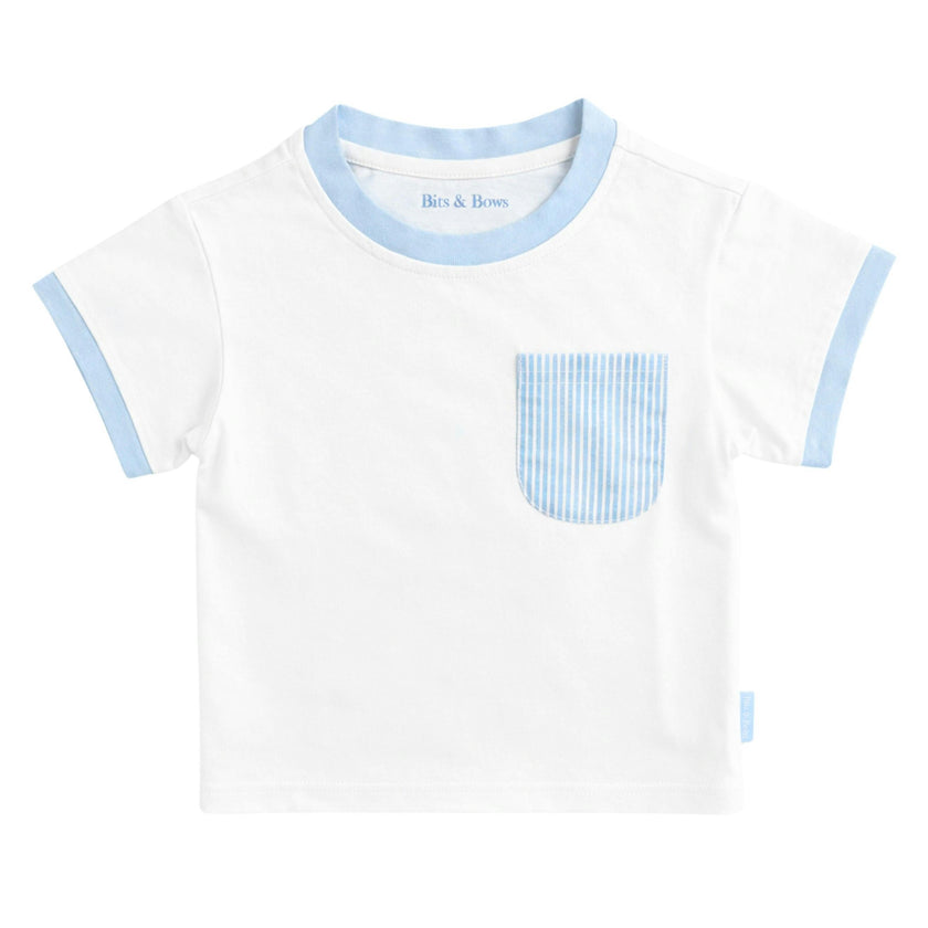Blue Seersucker Pocket T-Shirt