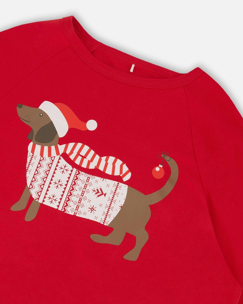 Adult Men Organic Cotton Two-Piece Pajama Set Red and White Fairisle