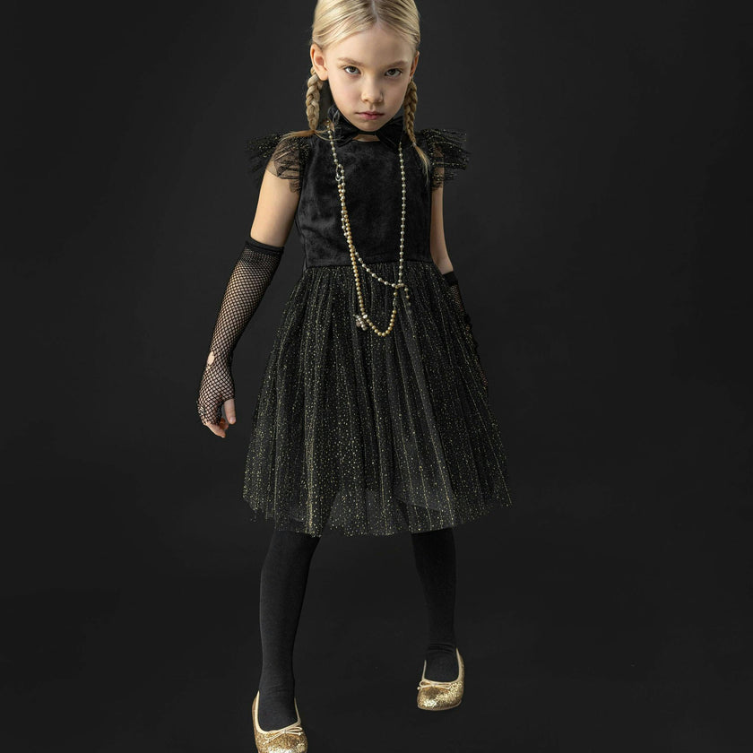 Wednesday Velvet & Glitter Tulle Party Dress