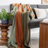 Cotton Sustainable Knit Plaid Solid Throw Blanket - Patchwork Herringbone