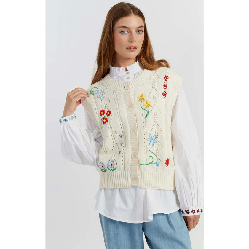 Cotton Hand Embroidered Floral Tank