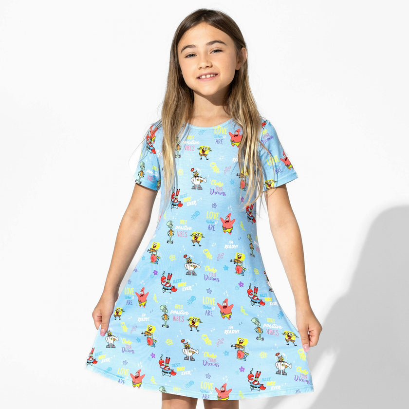 SpongeBob SquarePants: Good Vibes Bamboo Girls' Short Sleeve Dress