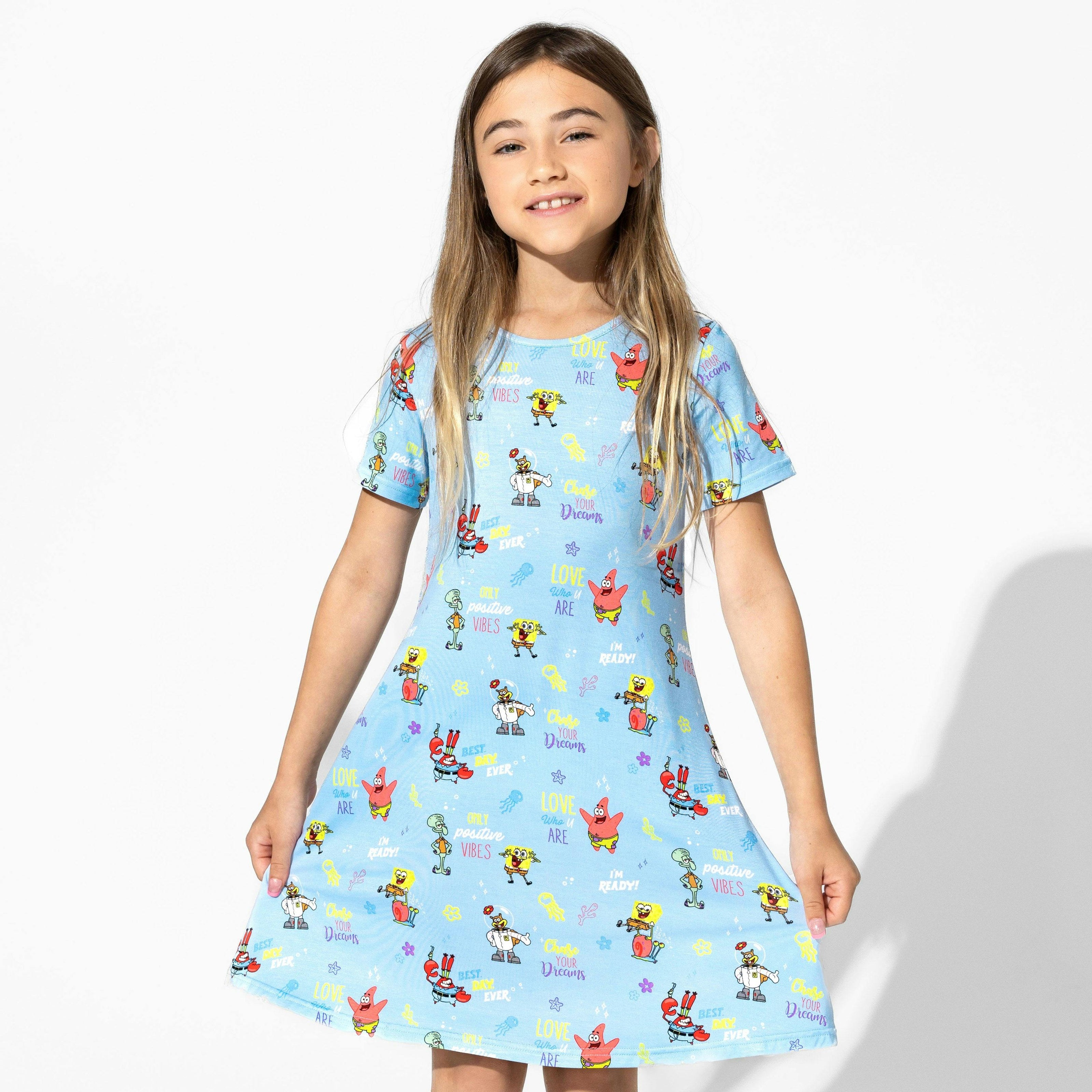 SpongeBob SquarePants: Good Vibes Bamboo Girls' Short Sleeve Dress