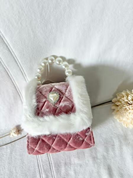Velvet Fur Trimmed Diamond Heart Purse
