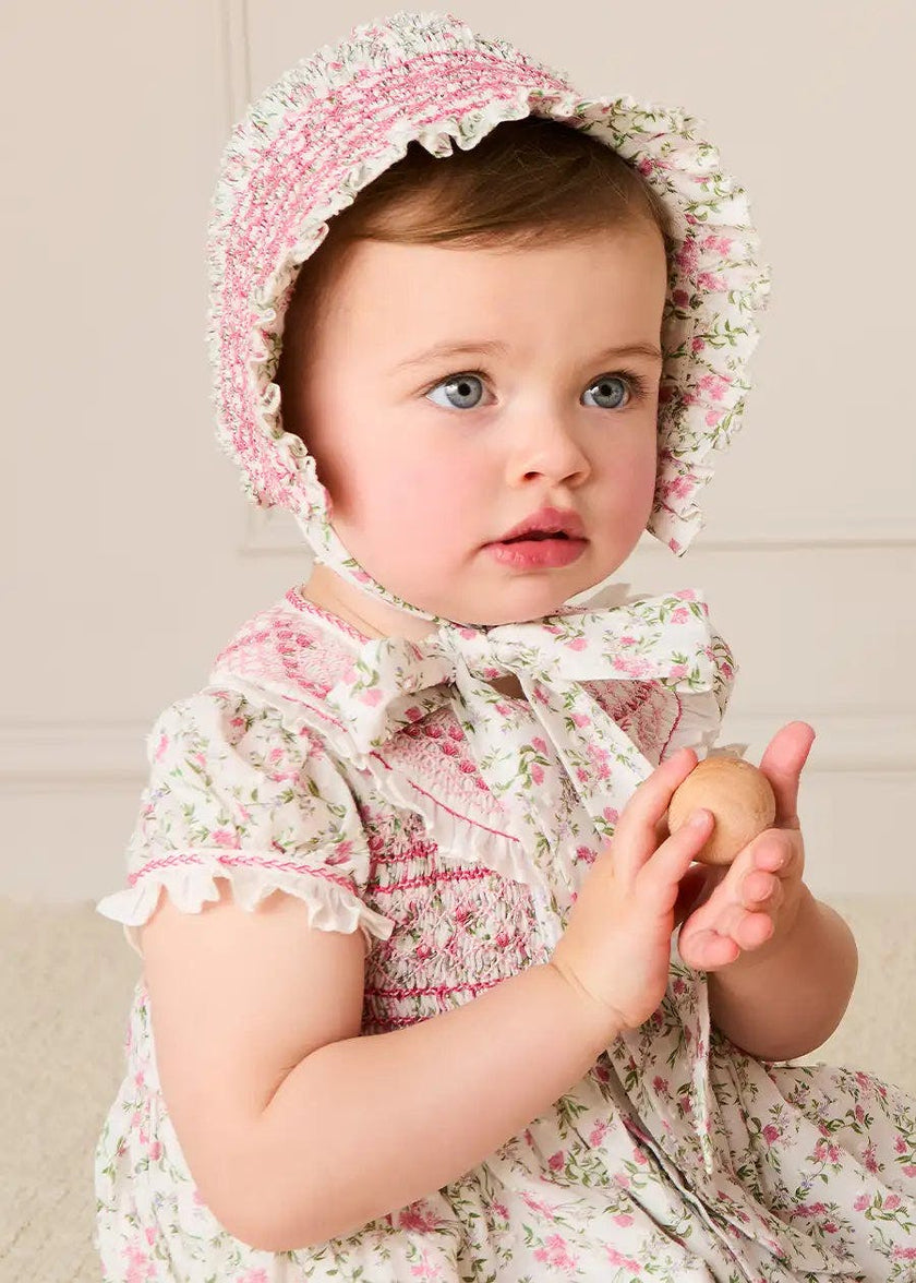 Alice Floral Double Breasted Hand Smocked Romper in Pink (6mths-2yrs)