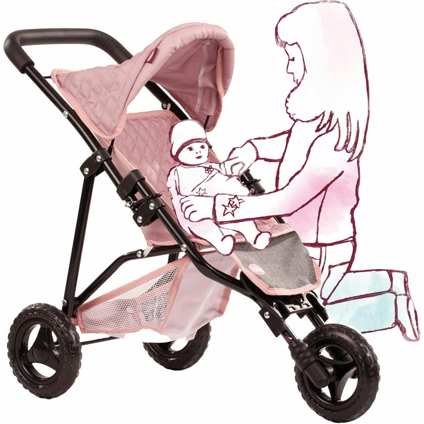 Gotz 3‑Wheel Doll Buggy “Soft Mood” – Compact Grey‑Pink Doll Stroller with Sunshade