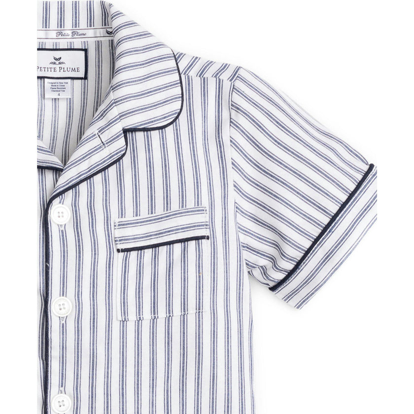 Kid's Twill Pajama Short Set in Navy French Ticking