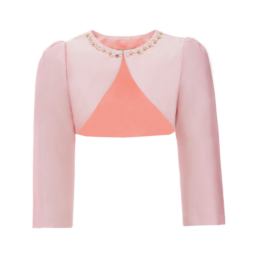 Peach Cropped Satin Cardigan