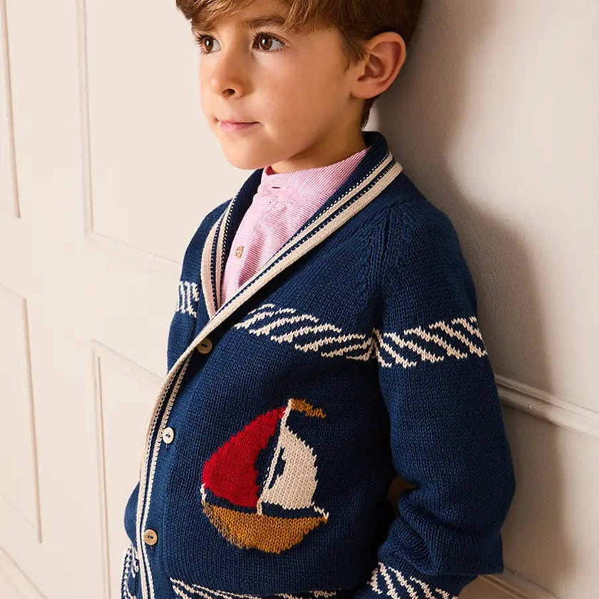 Boat Motif Knitted Cardigan in Navy (2- 10yrs)