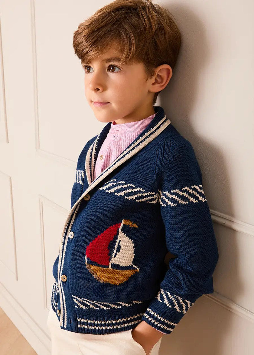 Boat Motif Knitted Cardigan in Navy (2- 10yrs)
