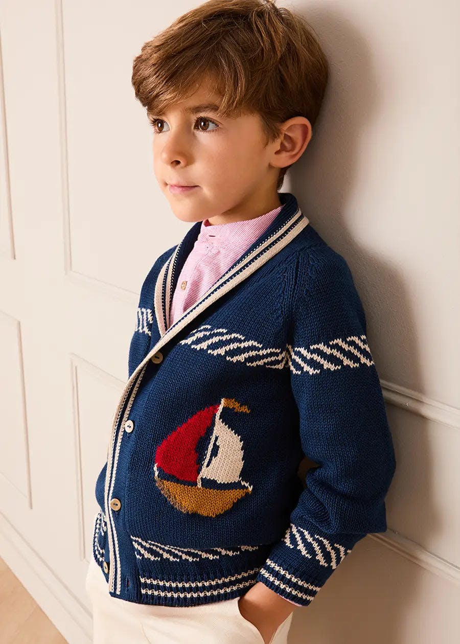 Boat Motif Knitted Cardigan in Navy (2- 10yrs)