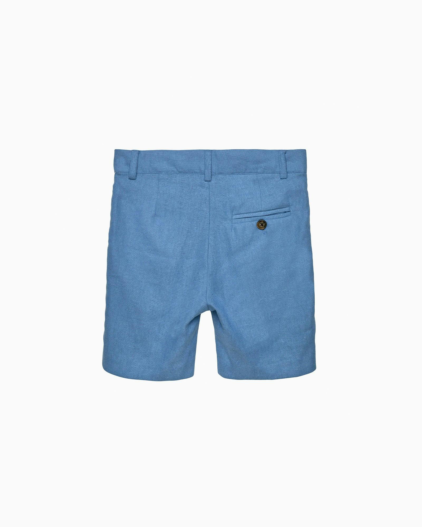 Theo Tailored Shorts in Blue Linen