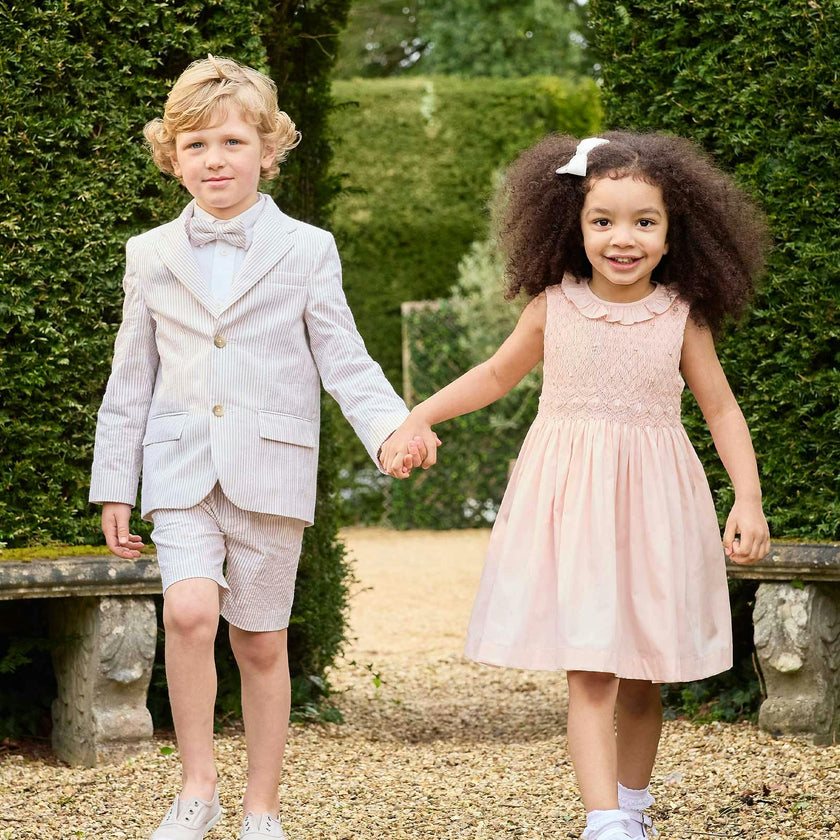 Sleeveless Willow Rose Hand Smocked Dress in Peach