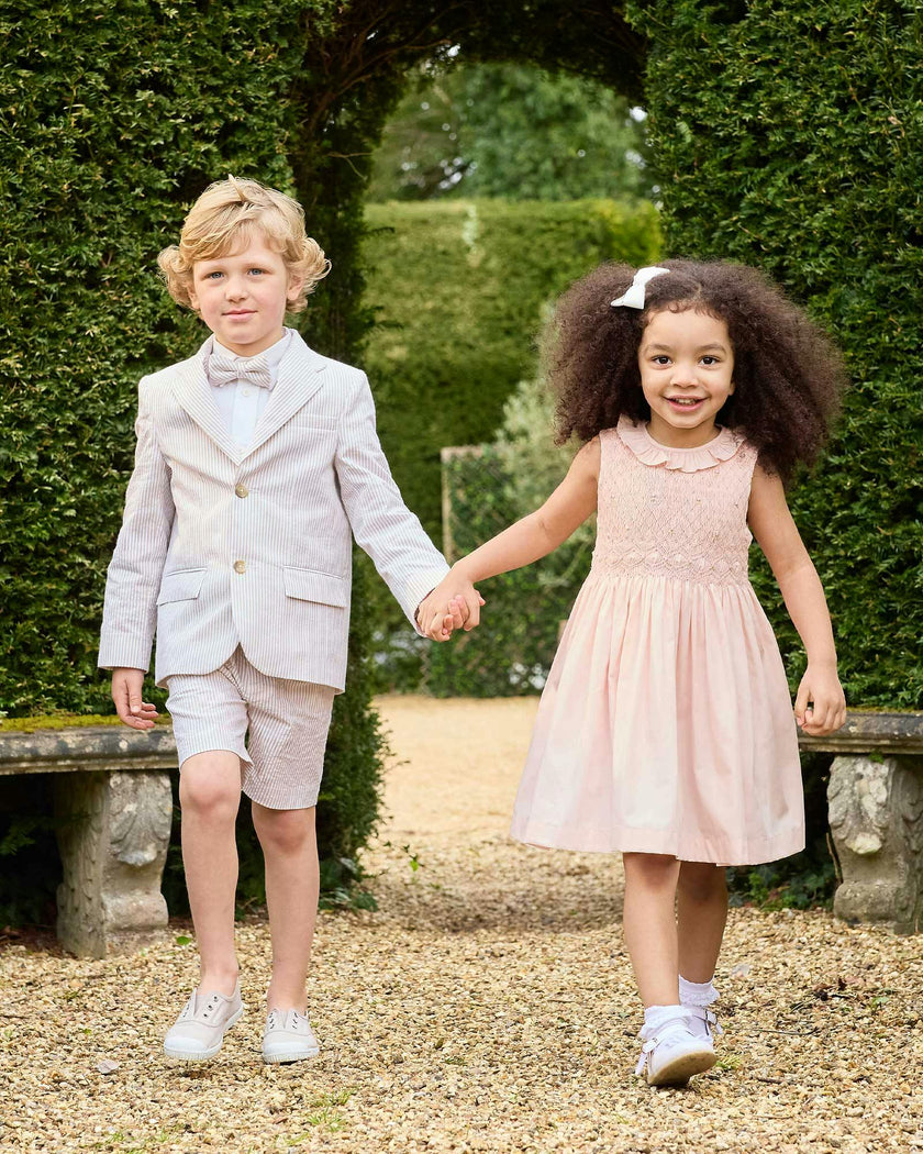 Sleeveless Willow Rose Hand Smocked Dress in Peach