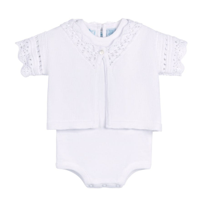 White Crochet Cardigan & Romper Set White