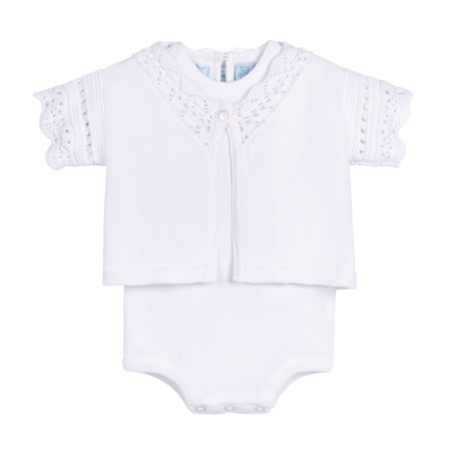 White Crochet Cardigan & Romper Set White