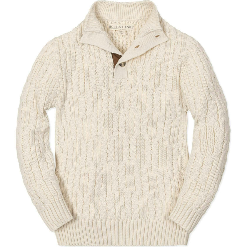 Organic Mock Neck Cable Sweater, White
