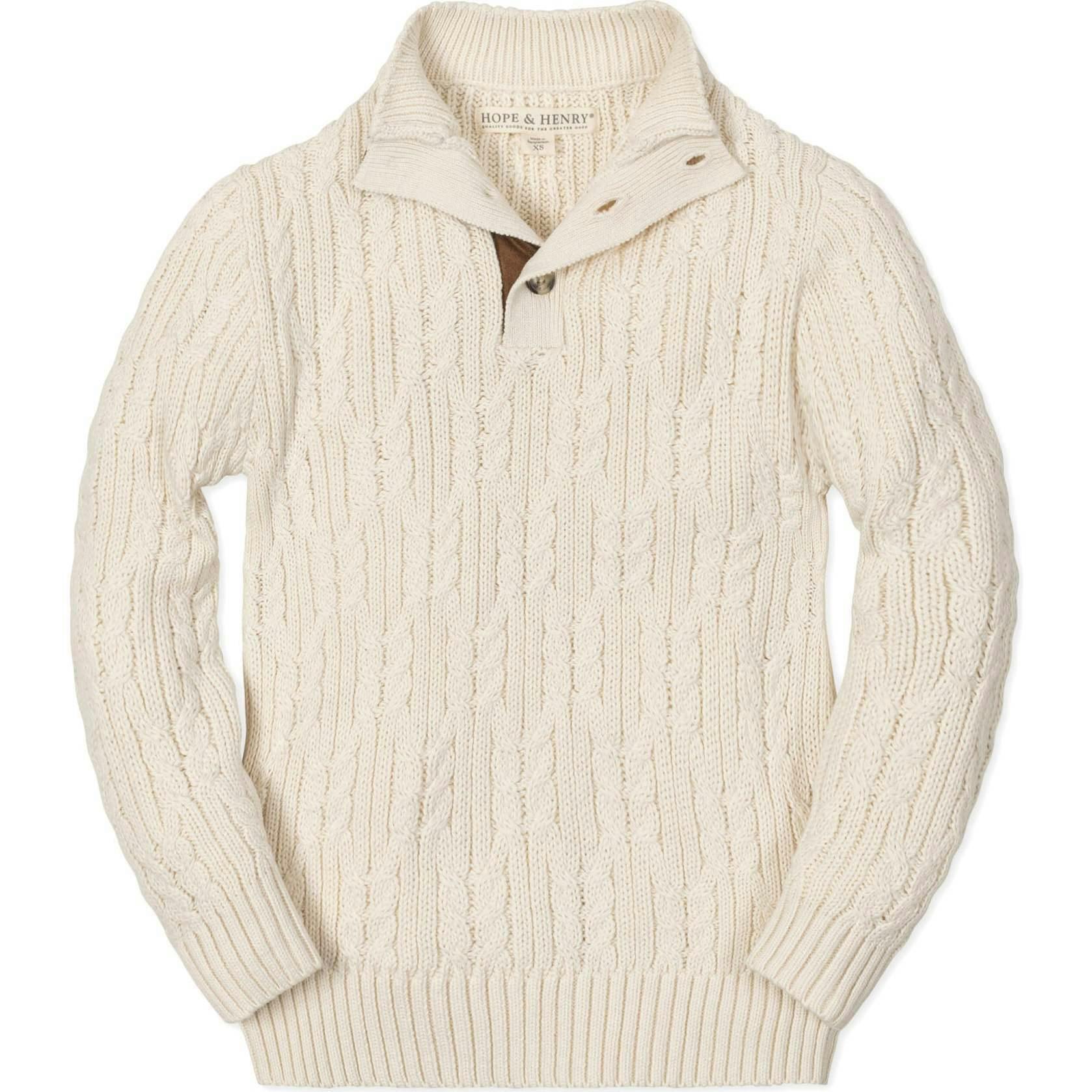 Organic Mock Neck Cable Sweater, White