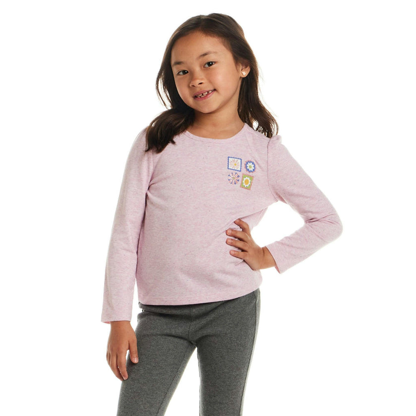Girls Speckled Long Sleeve Tee| Pink Flowers