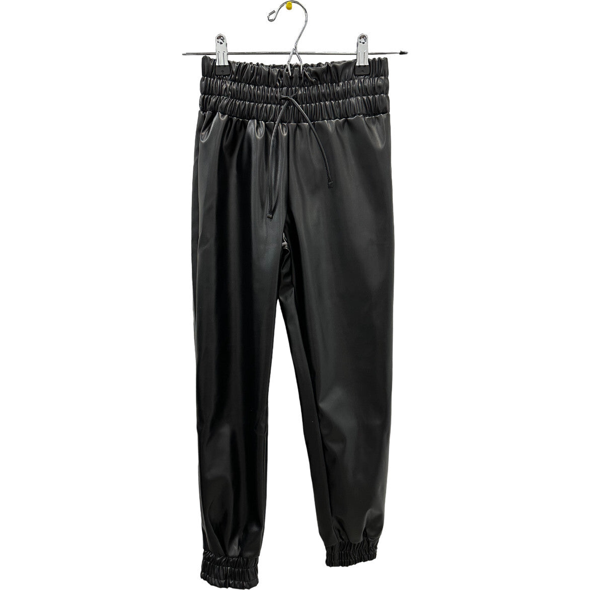 Girls Leather Joggers, Black
