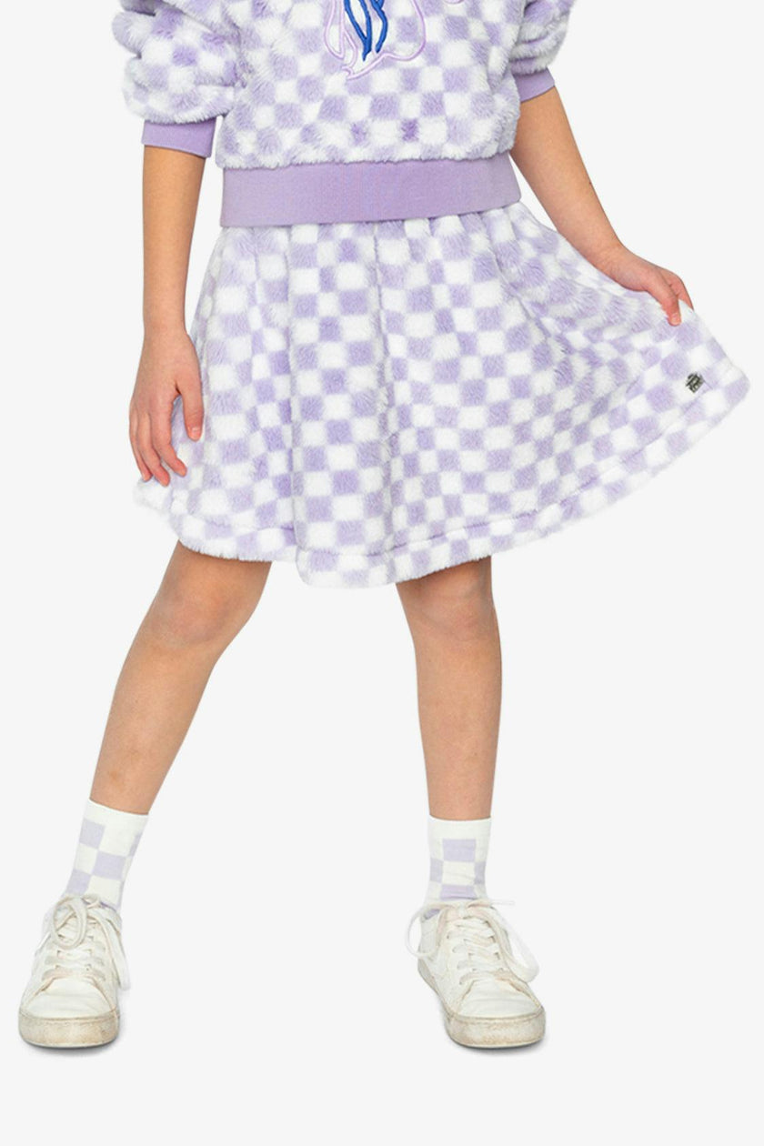 Faux Fur Skirt Lilac and White Tiles