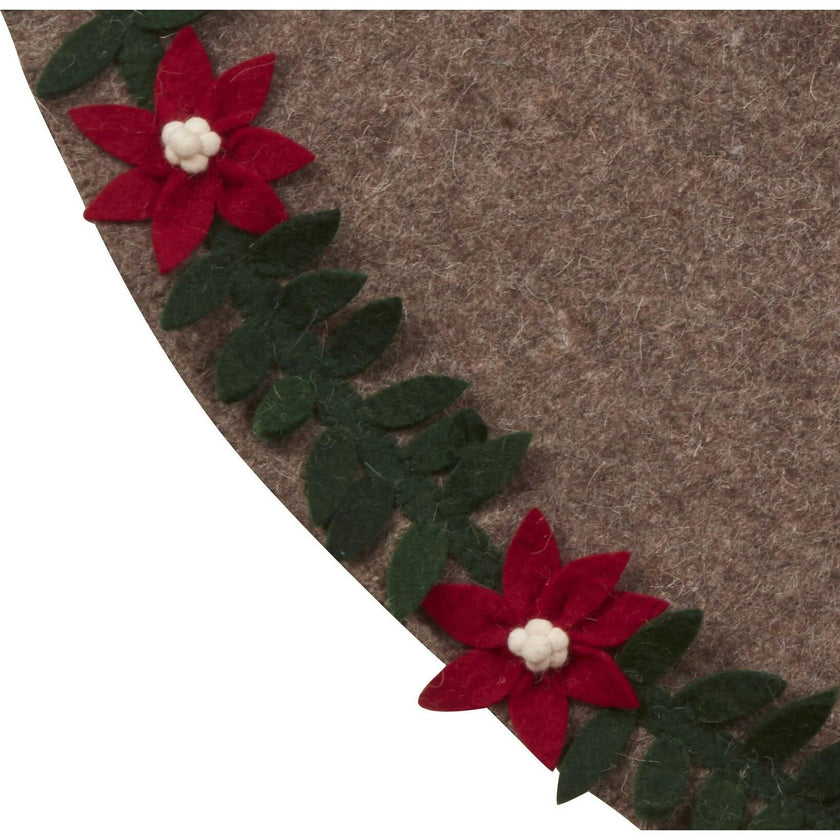 Handmade Felt Poinsettia Border Gray Christmas Tree Skirt 60"