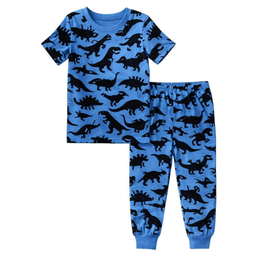 Kids and Toddlers Boys Dark Dinosaurs Shorts Sleeve Snug Fitted Soft Pajamas Set