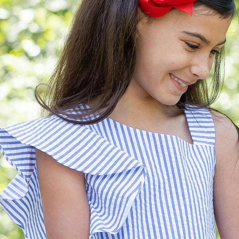 Seersucker Flutter Sleeve Dress