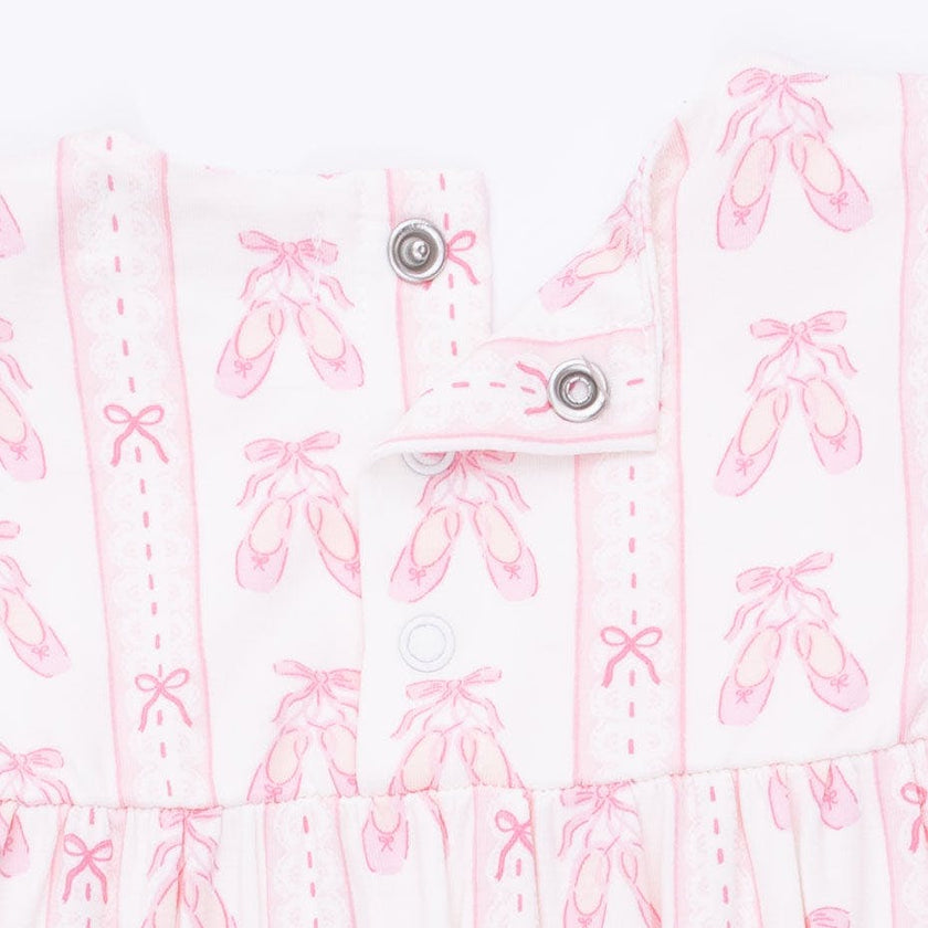 Ballet Shoes Ribbon Stripe - Ruffle Sleeve Snap Romper