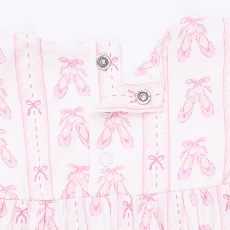 Ballet Shoes Ribbon Stripe - Ruffle Sleeve Snap Romper