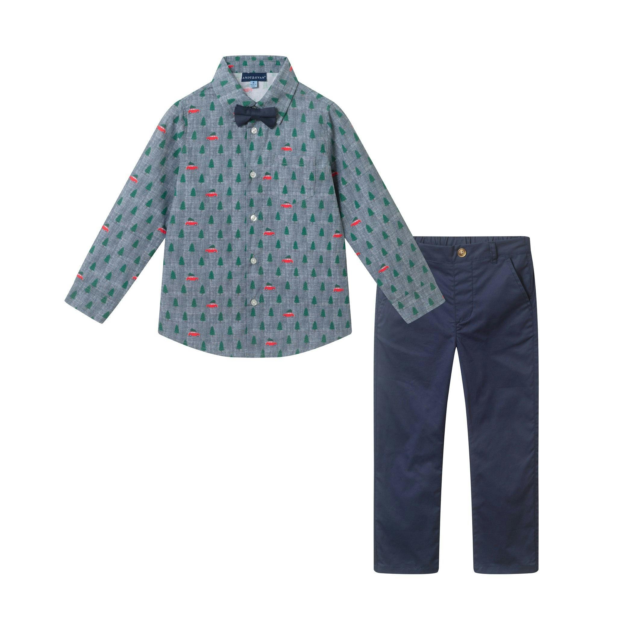 Boys (4-7) Buttondown Set | Christmas Tree Cars