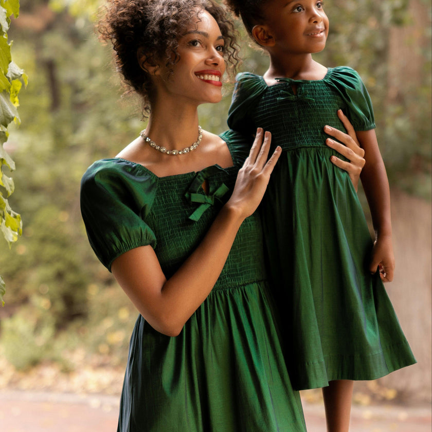 Mini Cassie Dress in Green Taffeta