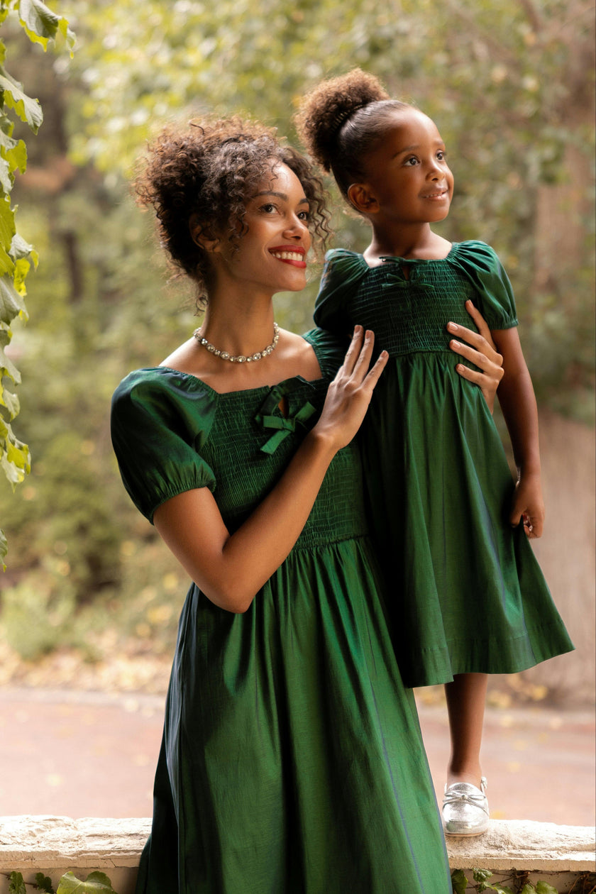 Mini Cassie Dress in Green Taffeta