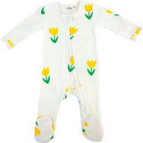 Yellow Tulips Print Zipper Footie