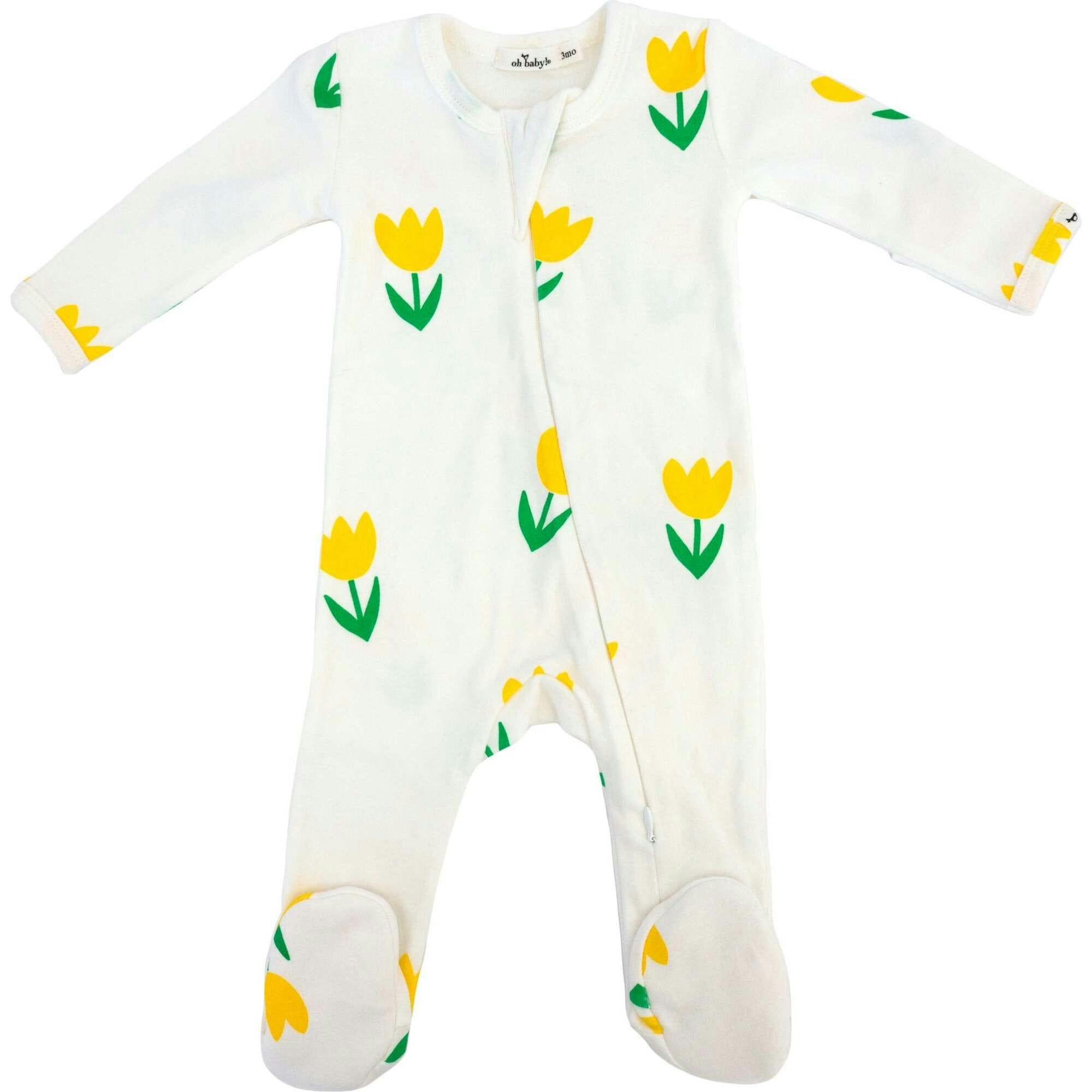 Yellow Tulips Print Zipper Footie