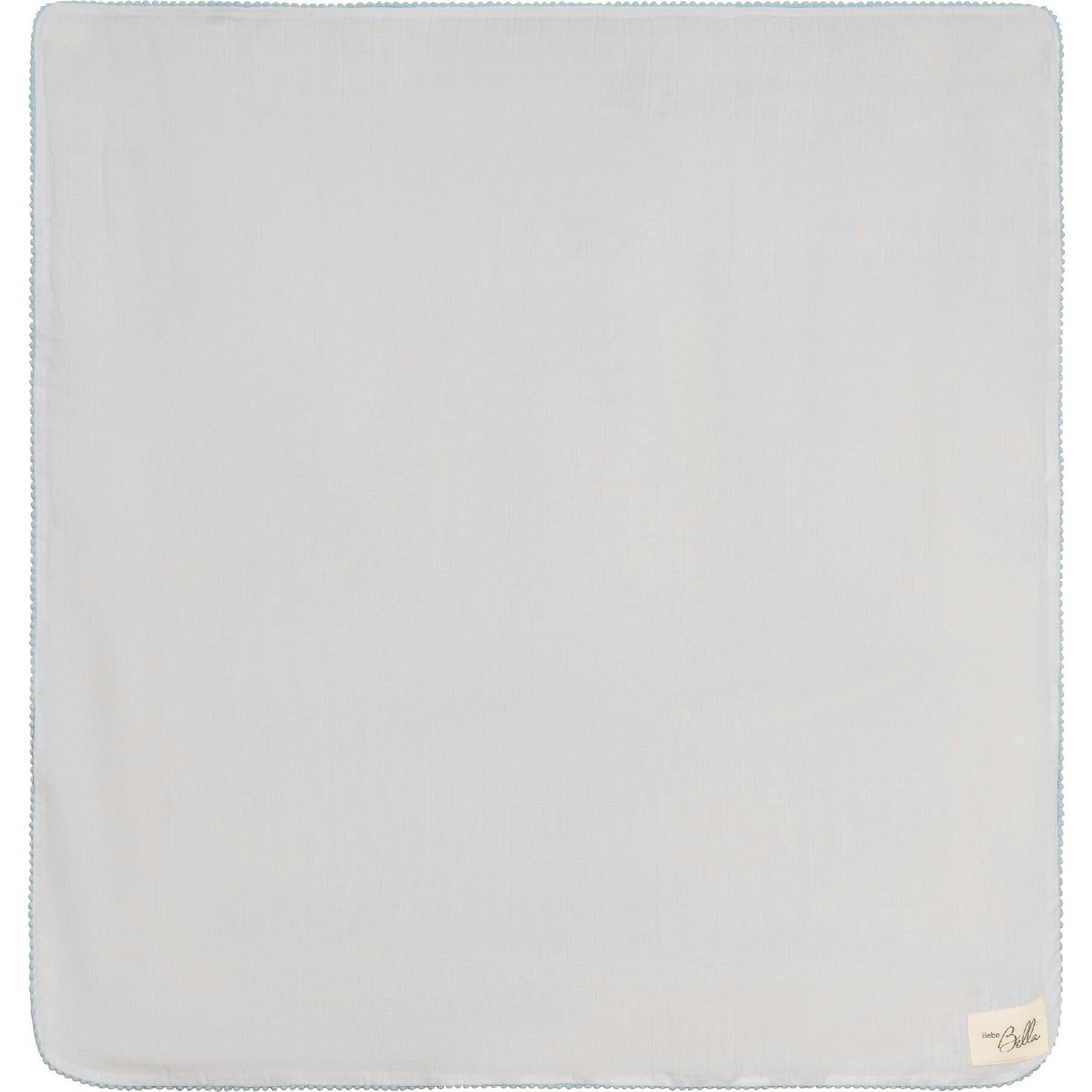 Pom Pom Trim Swaddle White/Blue