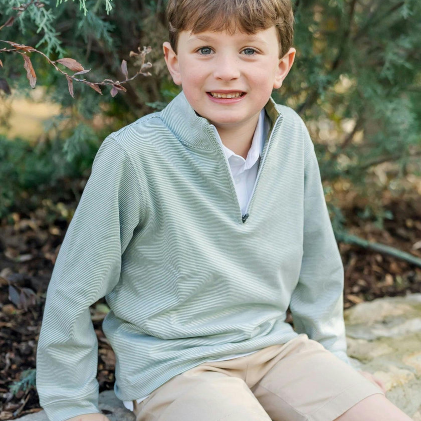 Spencer Quarter Zip Pullover Green Stripes