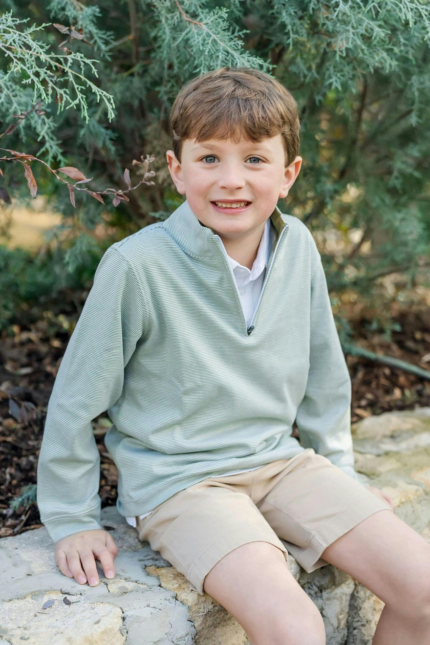 Spencer Quarter Zip Pullover Green Stripes