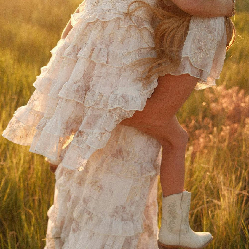 Mini Winnie Dress in Bright White Wispy Wildflower