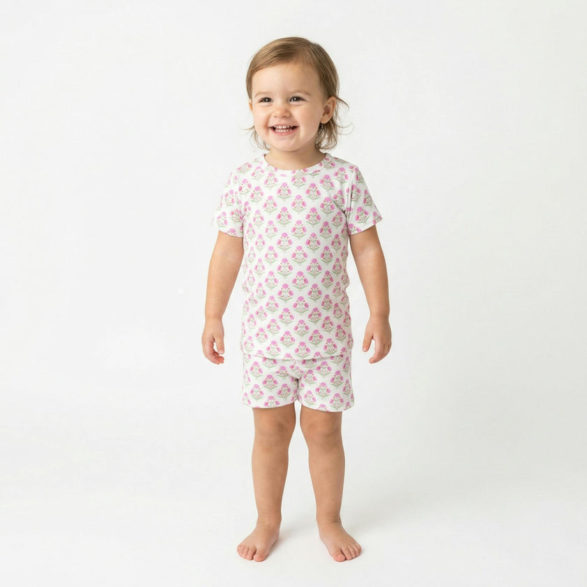 Pink Posy Short Sleeve & Shorts Bamboo Toddler Pajama Set