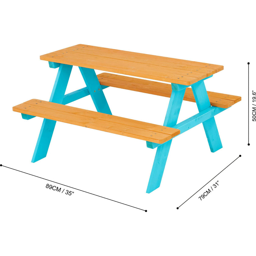 Outdoor Picnic Table & Chair Set - Wood / Petrol