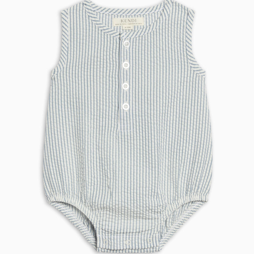 Wren Seersucker Bubble Romper - Shore Stripe / Sea
