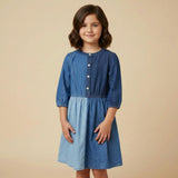 Girls Denim Colorblock Dress