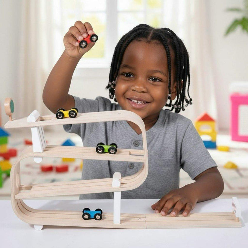 Avenlur Wooden Car Ramp Racer | Montessori Rolling Track Toy for Toddlers
