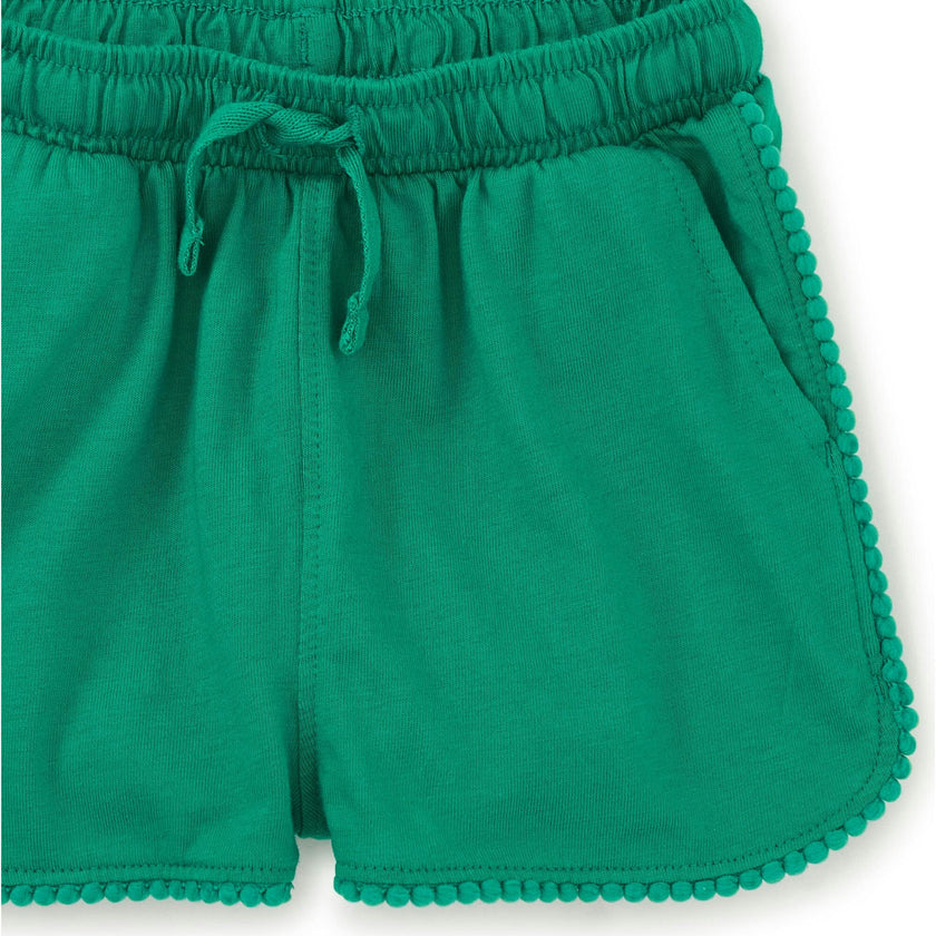 Pom-Pom Rounded Edge Drawstring Gym Shorts, Green